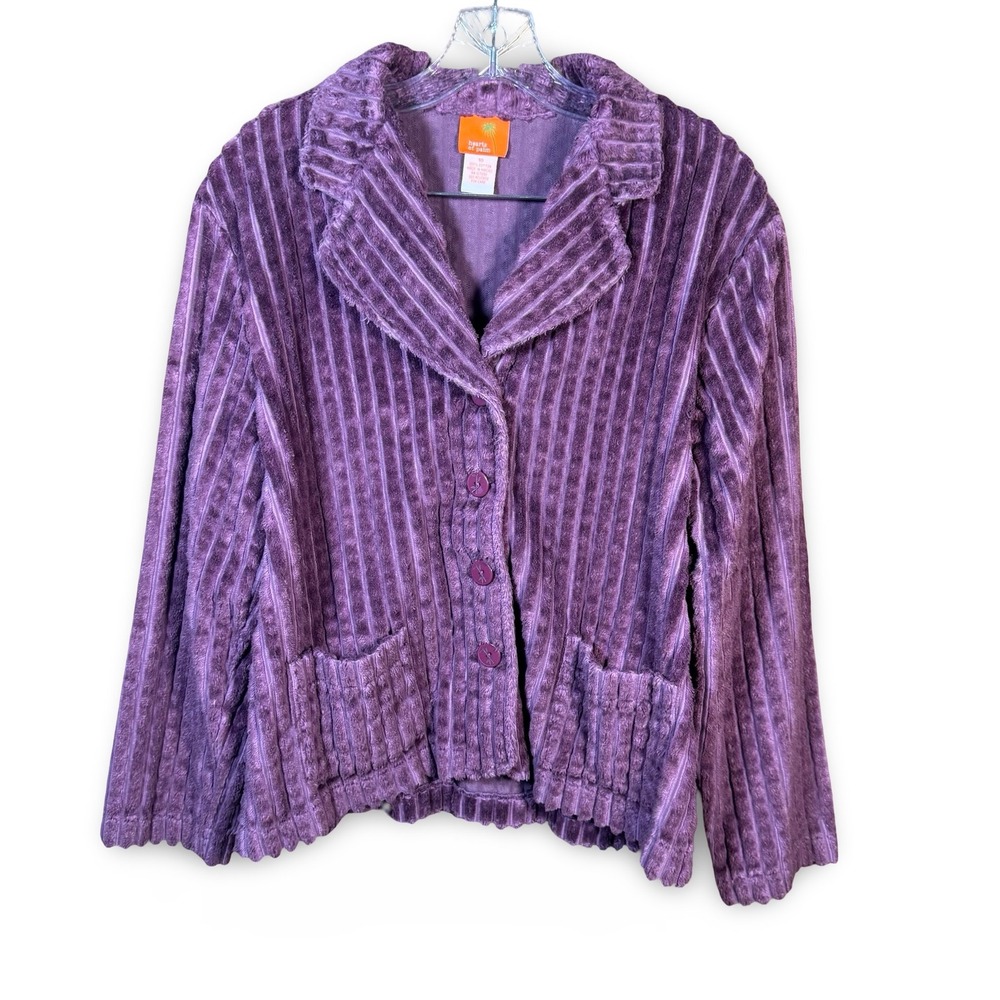 Hearts of Palm‎ Cotton Ribbed Chenille Knit Blazer Jacket 10 Purple Cardigan Top